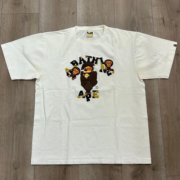 BAPE A Bathing Ape Camo College Milo Tee White/Green size XL B2 - Picture 1 of 6